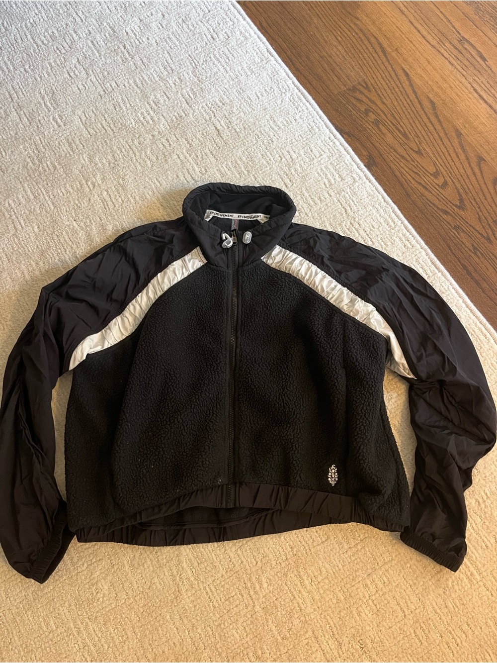 Free People Movement Black & White Fleece Windbreaker Jacket